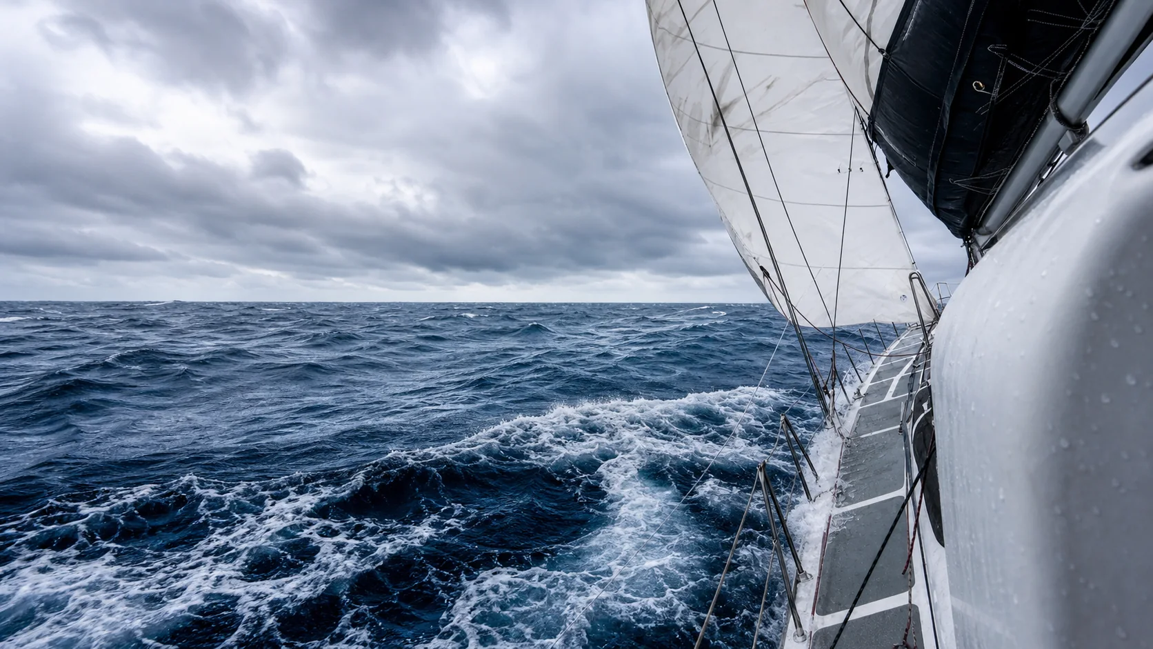 Expedition sailboat crossing deep-blue southern seas