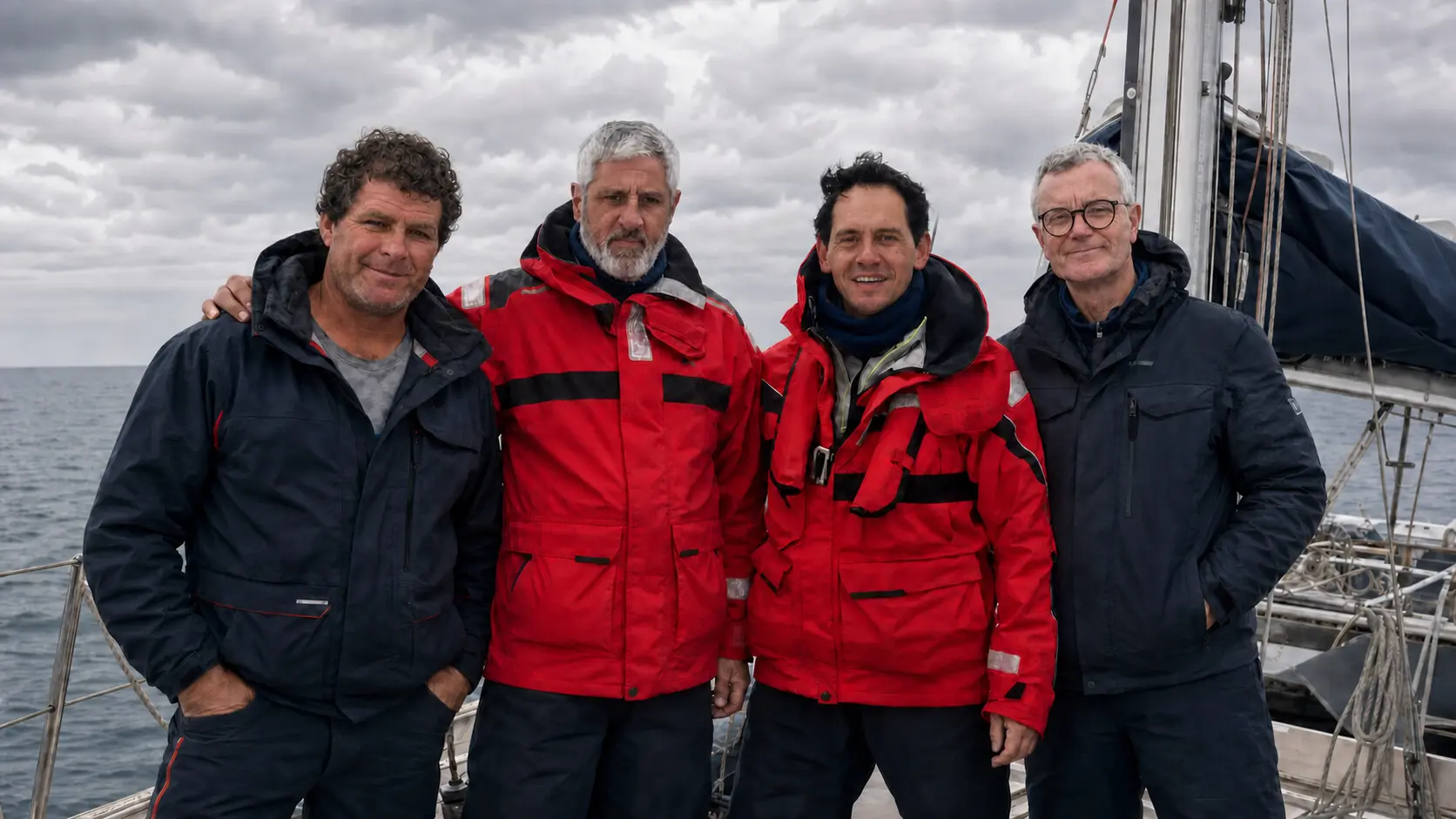 Carlos, Mariano, Juan and Nicolas together on the deck of an expedition sailboat